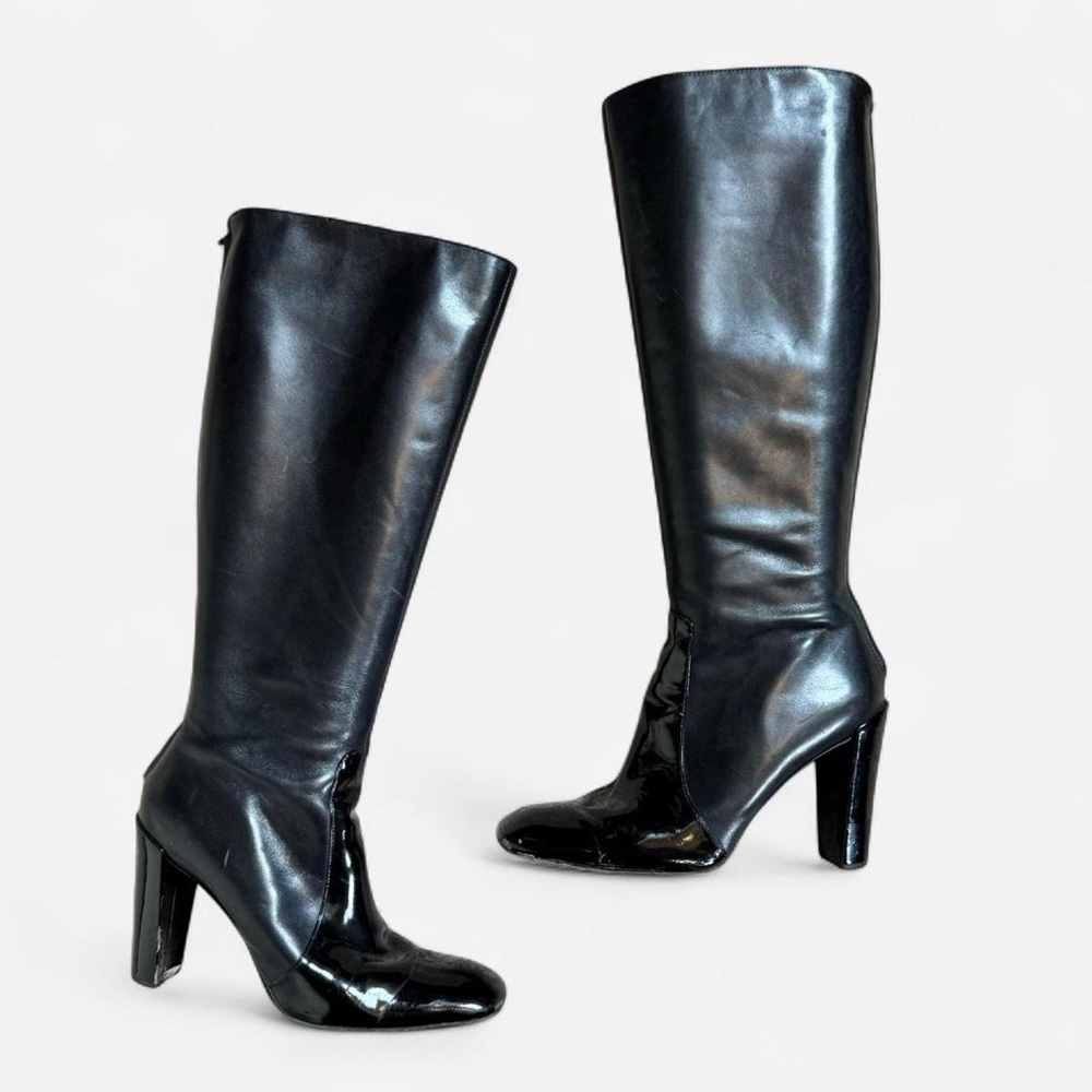 Y2K Kenneth Cole skyscraper black leather heeled boots